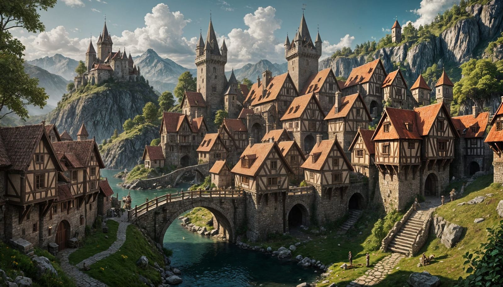 Fortified Medieval Village in Detailed Matte Painting