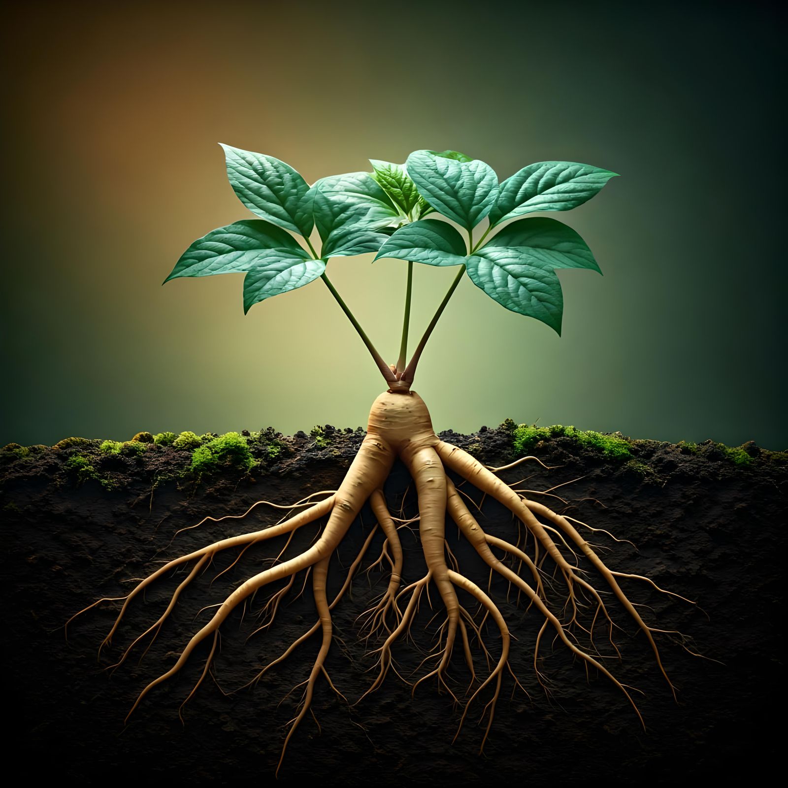 Close-Up of a Thriving Panax Ginseng Plant