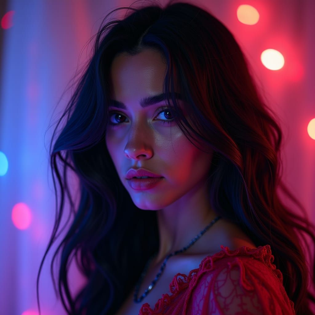 Breathtaking Hispanic Woman with Crimson Clothing in Hyperre...