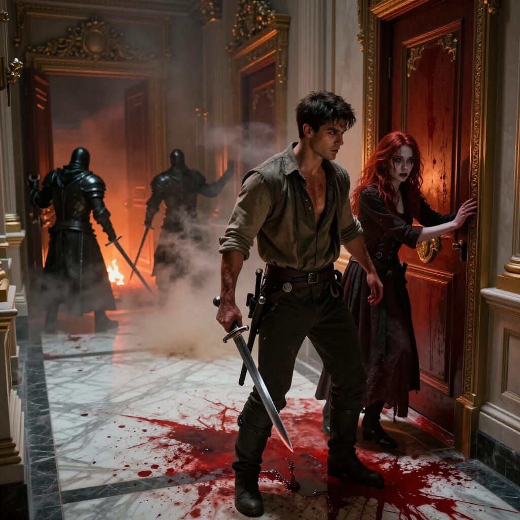 Palace Hallway of Devastation in Cinematic Style