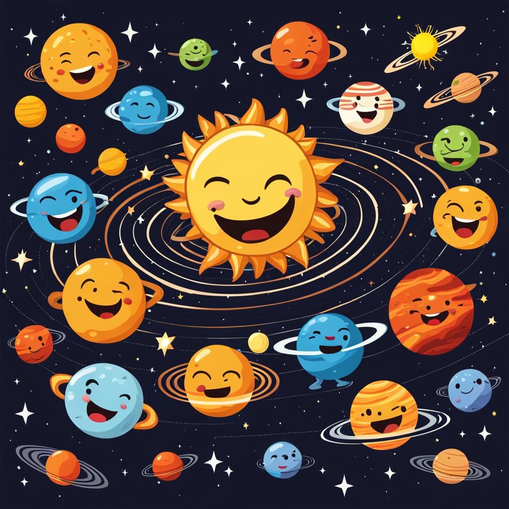 Cartoon Solar System Dancing in Orbit