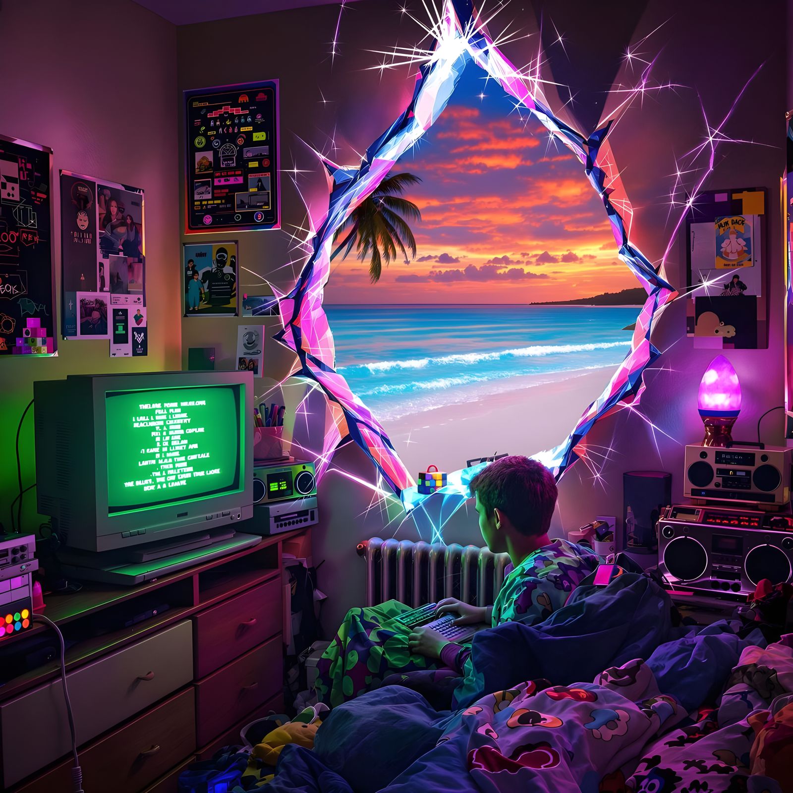 Retro 80s Bedroom Meets Tropical Portal