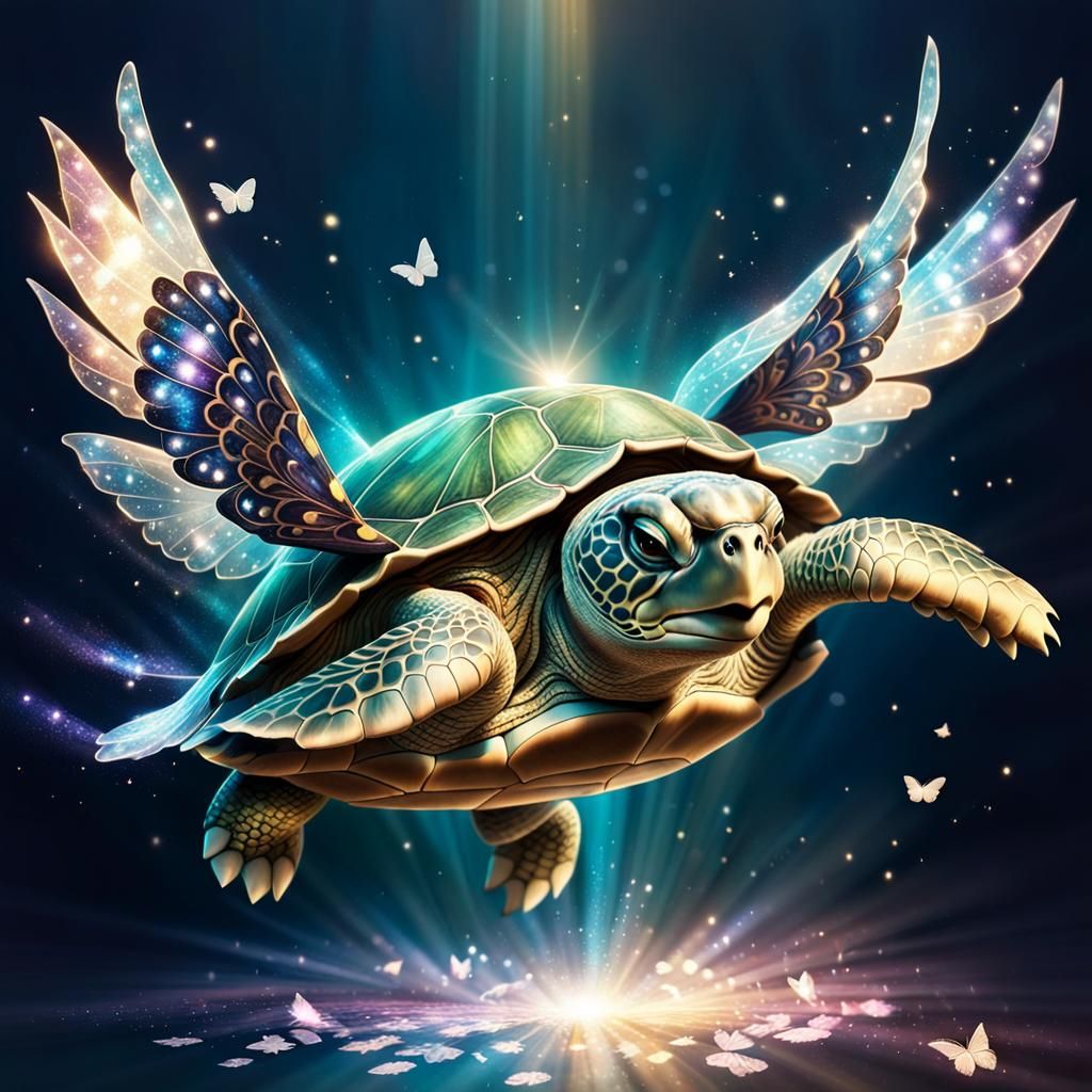 Magical Flying Turtle with Butterfly Wings