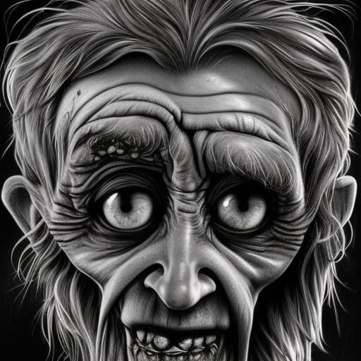 Frightened Grandpa Portrait in Baroque Maximalist Style