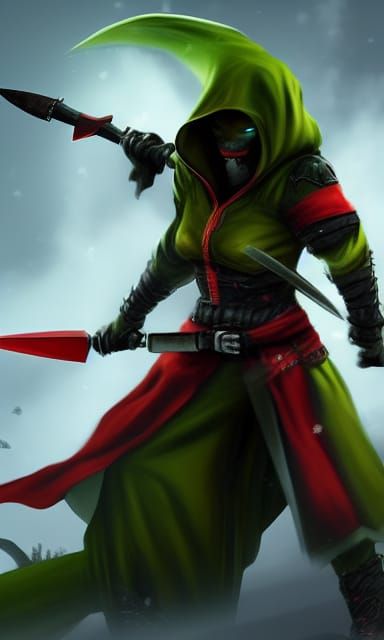 Fearsome Fox Assassin in Dark Green Hood