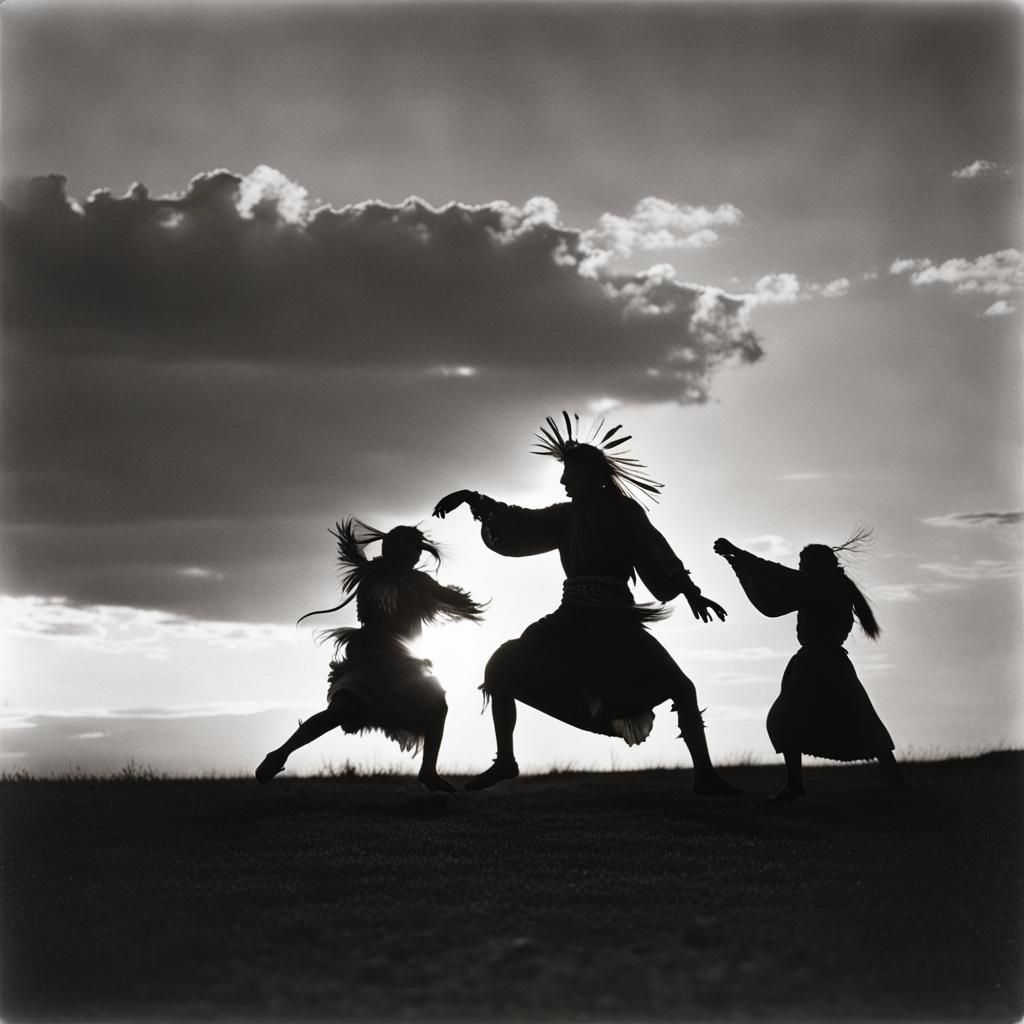 Black and White Photo of an Indian Ghost Dance