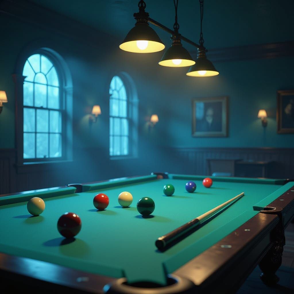 Spectral Billiards Room with Floating Glowing Balls