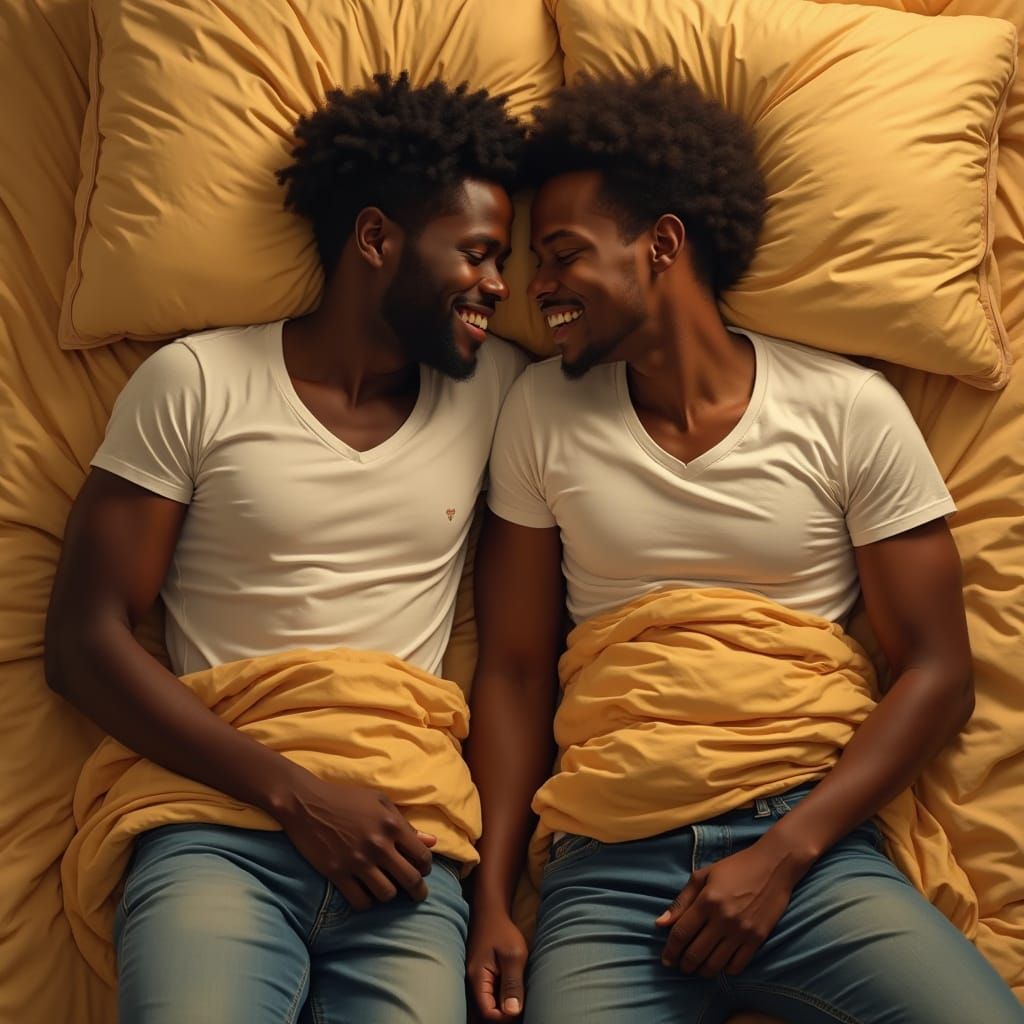 Two African American Men in Intimate Comfort, in a Vibrant C...