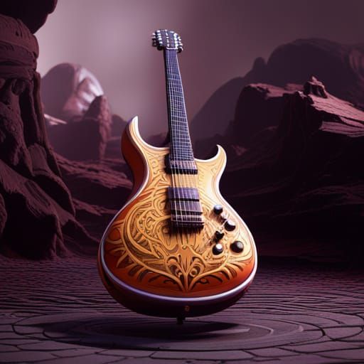 Detailed Guitar Matte Painting in Deep Color