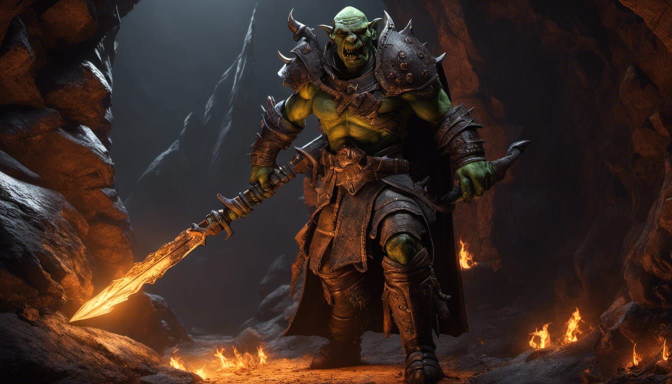 Orc Warrior in Eldritch Tunnel, 3D Render