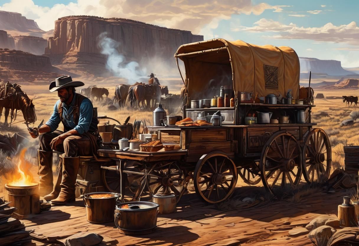Cowboy Breakfast in the Old West: Comic Book Art
