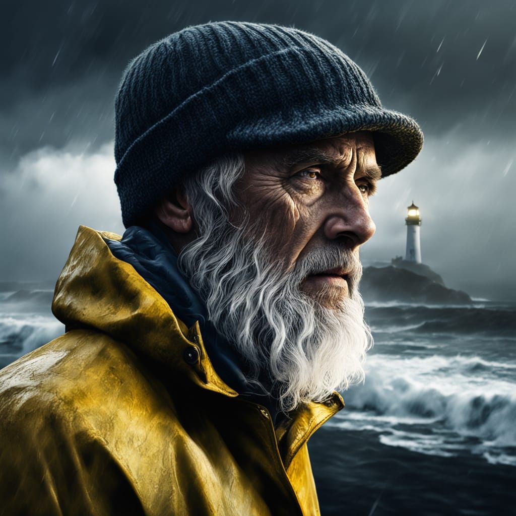 Photorealistic Old Sailor with Galaxy Eye Reflection