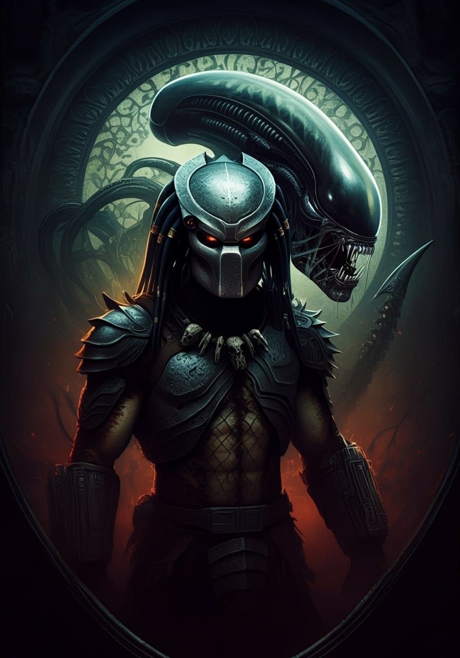 Predator and Xenomorph Portrait in Dark Majesty