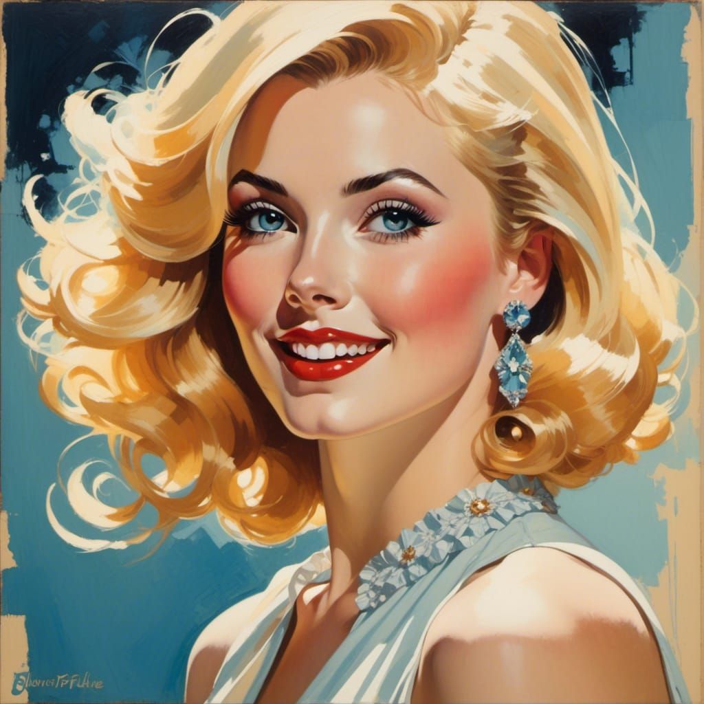 Retro Portrait of a Smiling Blonde Woman