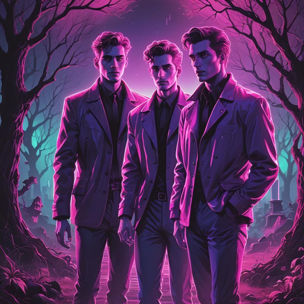 Ghostly Gay Lovers in Synthwave Neon Style