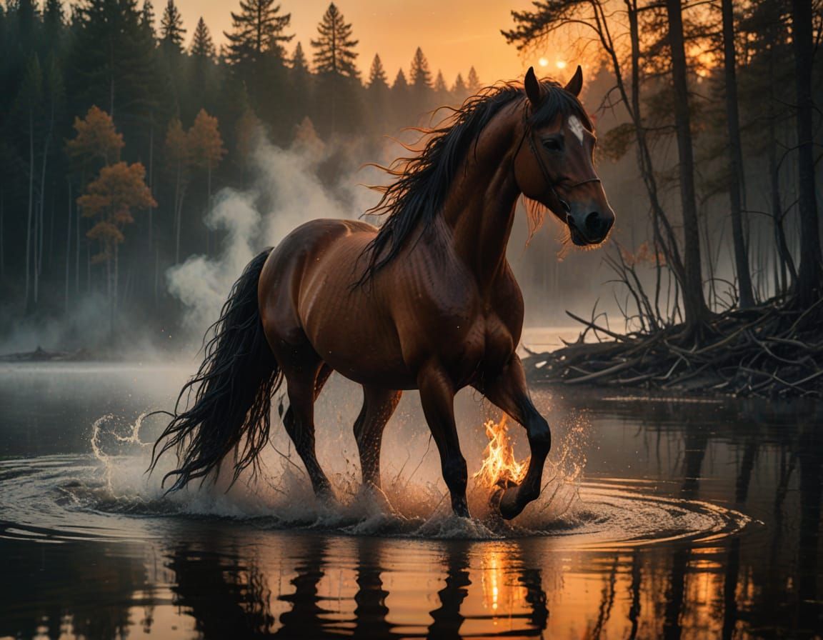 Girl and Horse Escape Inferno in Golden Hour