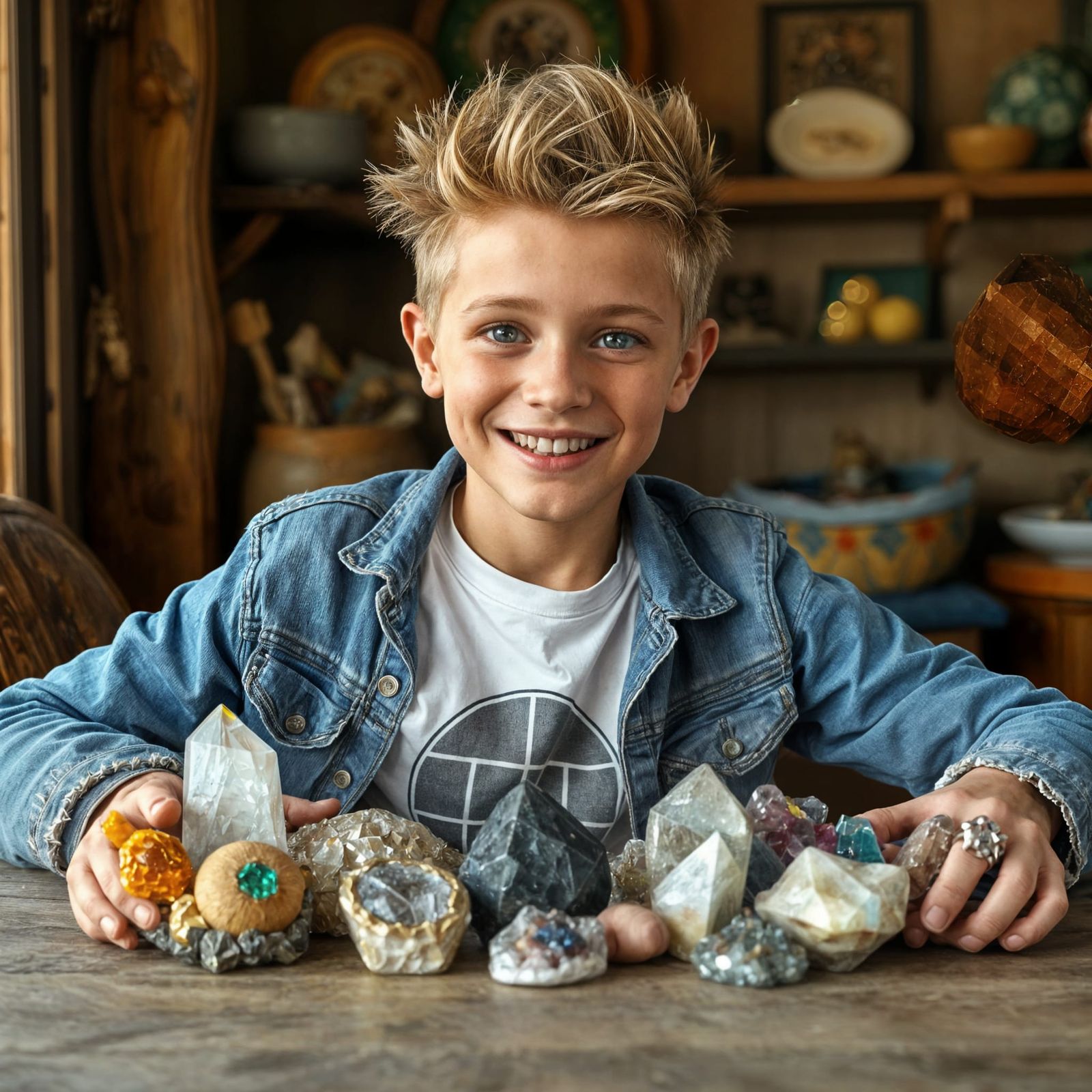 Youthful Rockhound Displays Vibrant Crystal Collection in Ga...