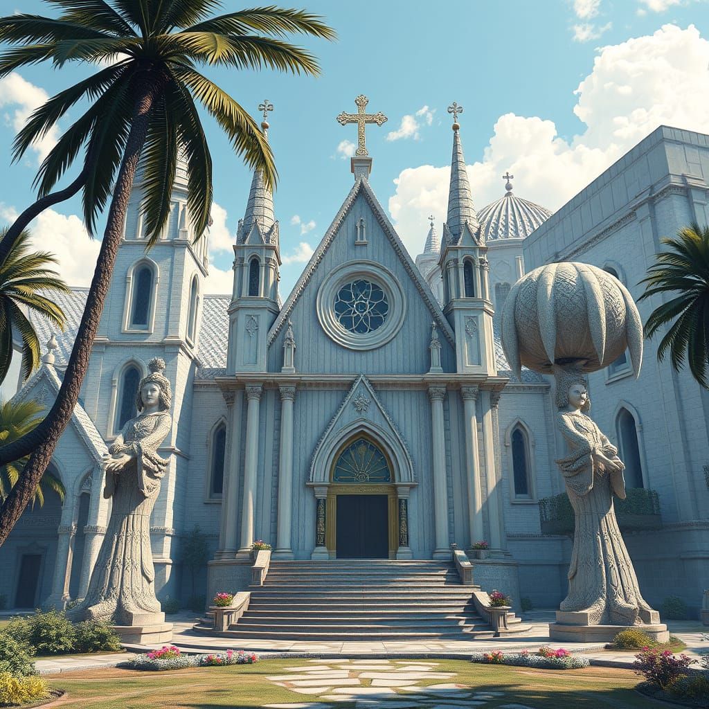 Las Lajas Church in Vibrant Anime Style