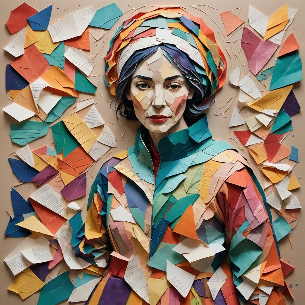 Vibrant Paper Collage Art of Woman's Outfit