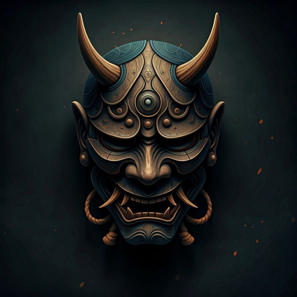 Ancient, Mystic Oni Mask in Dramatic Chiaroscuro