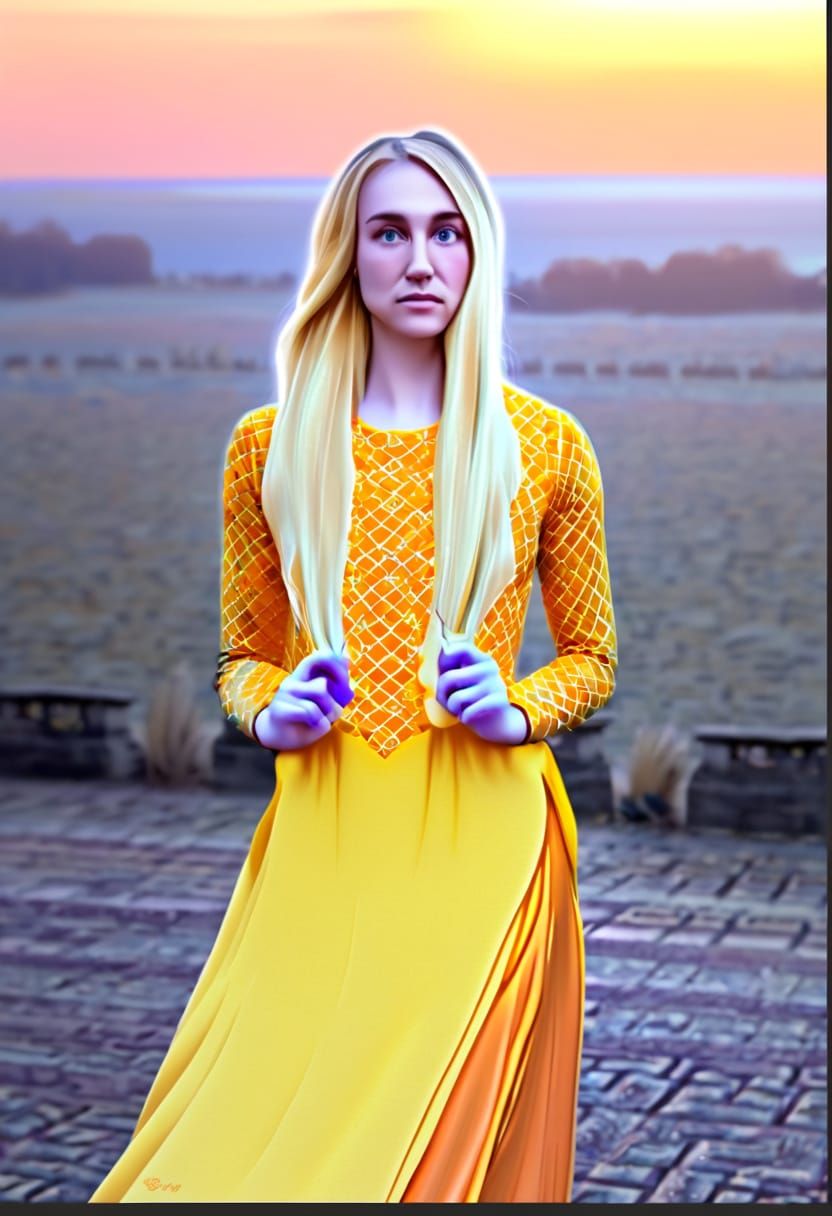 Disney Princess in Castle Garden: Vibrant Oil Painting