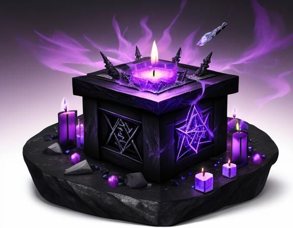Mysterious Cursed Box with Runes and Wand