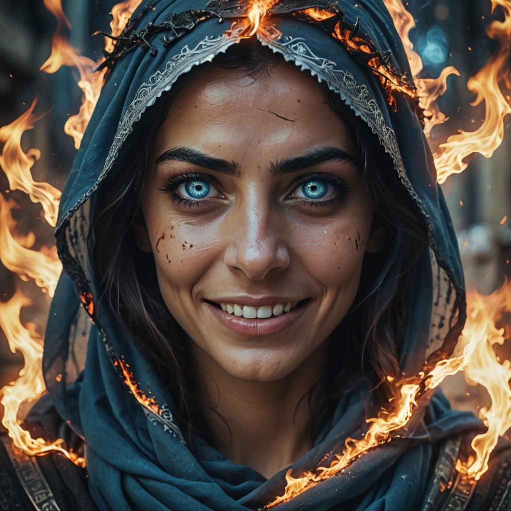 Cinematic Arab Woman with Fiery Eyes