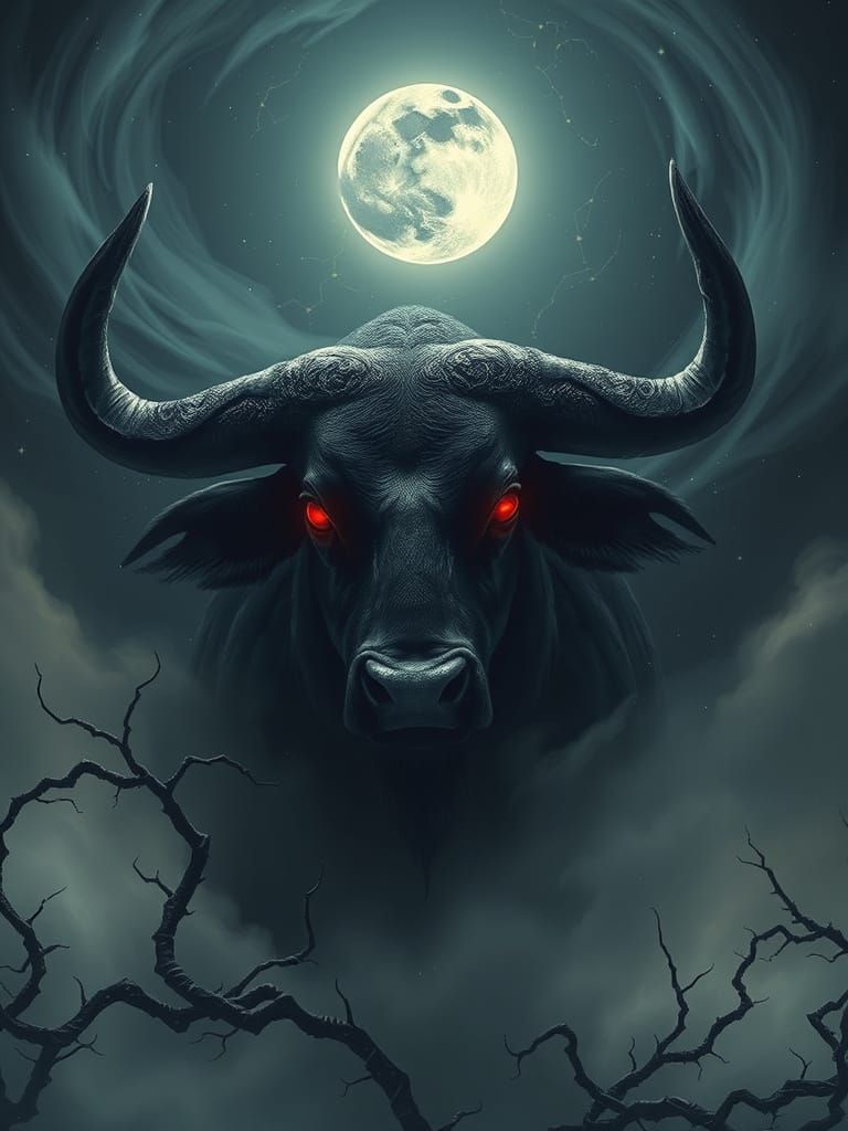 Colossal Shadow Bull Emerges from Cosmic Mist