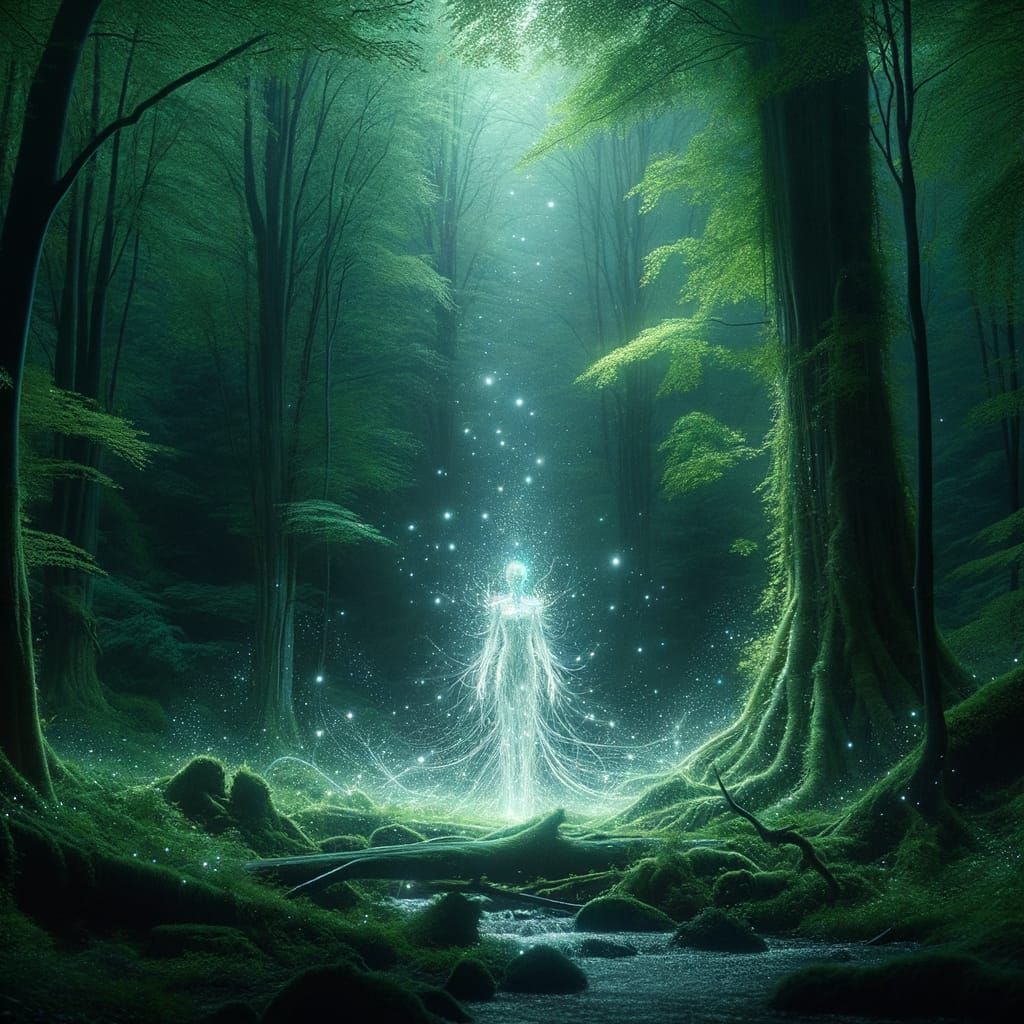 Ethereal Eldritch Being Radiates Beauty in Enchanted Forest