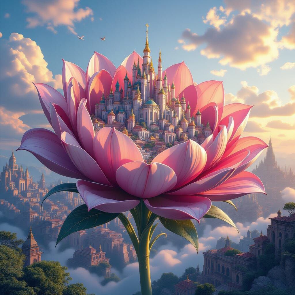 Fantastical City Inside Giant Flower Petals