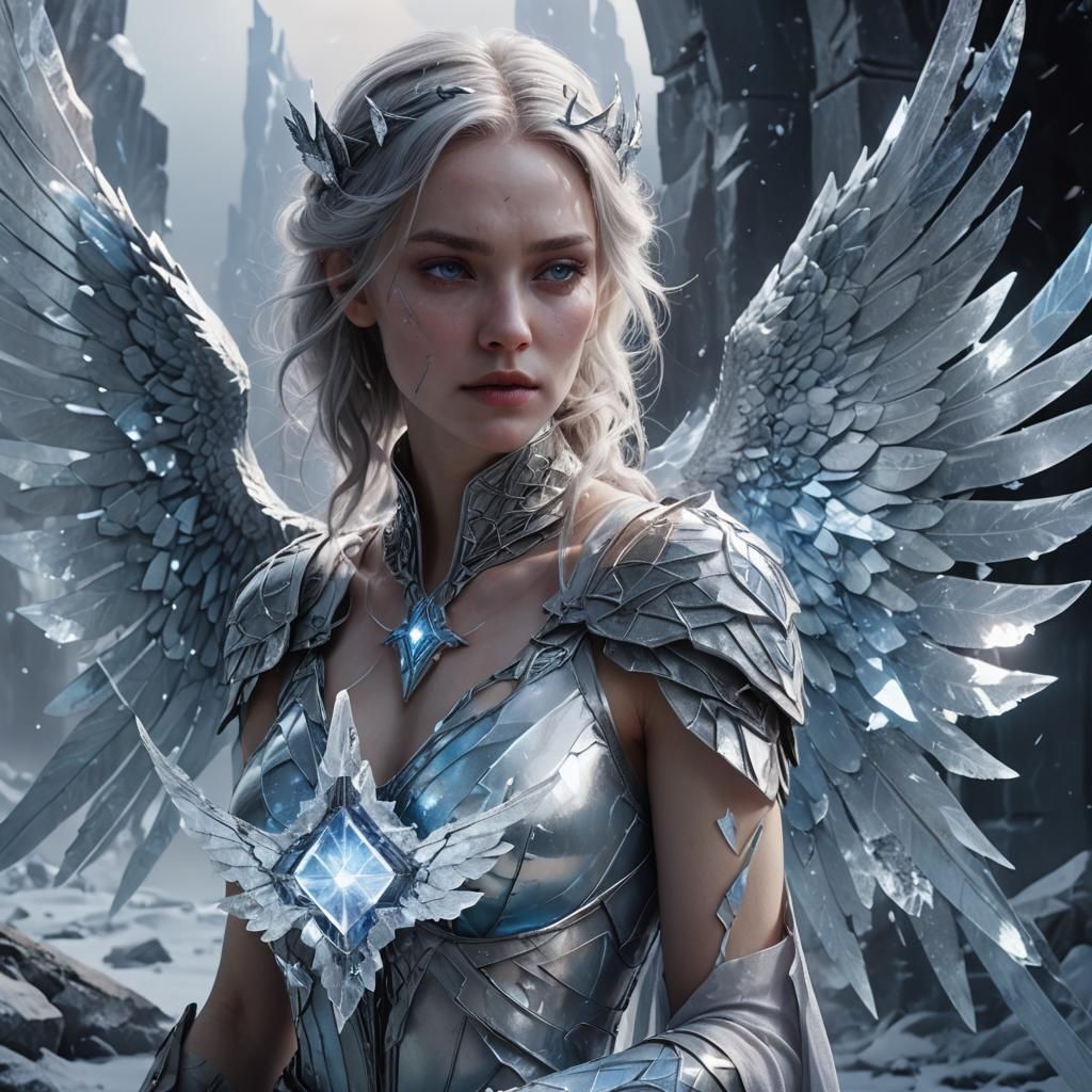 Icy Elegance: Fantasy Woman in Shattered Mirror
