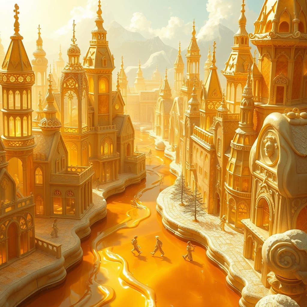 Whimsical Honey Cityscape with Sugar Figures