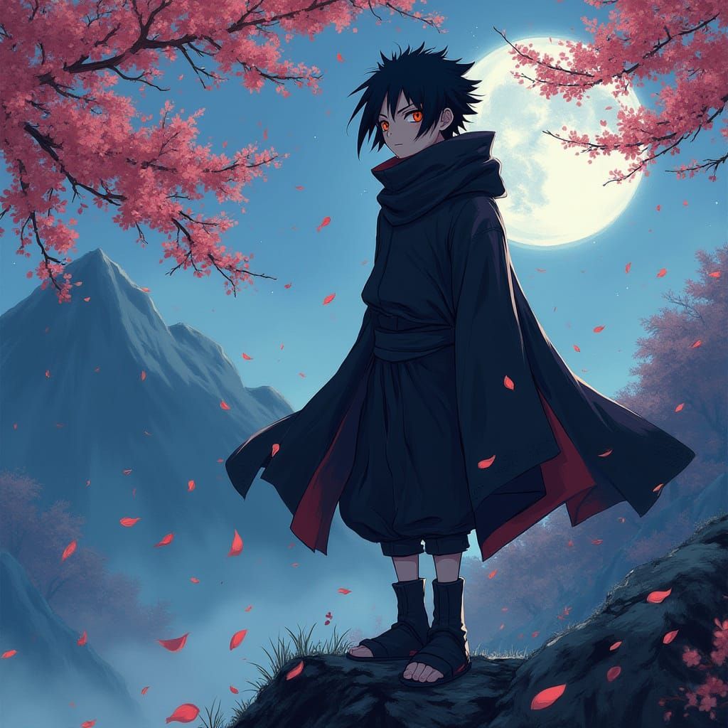 Surreal Ninja Warrior Emerges from Cherry Blossom Mist