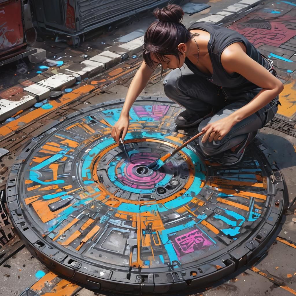 Cyberpunk Street Artist Creates Colorful Manhole Art