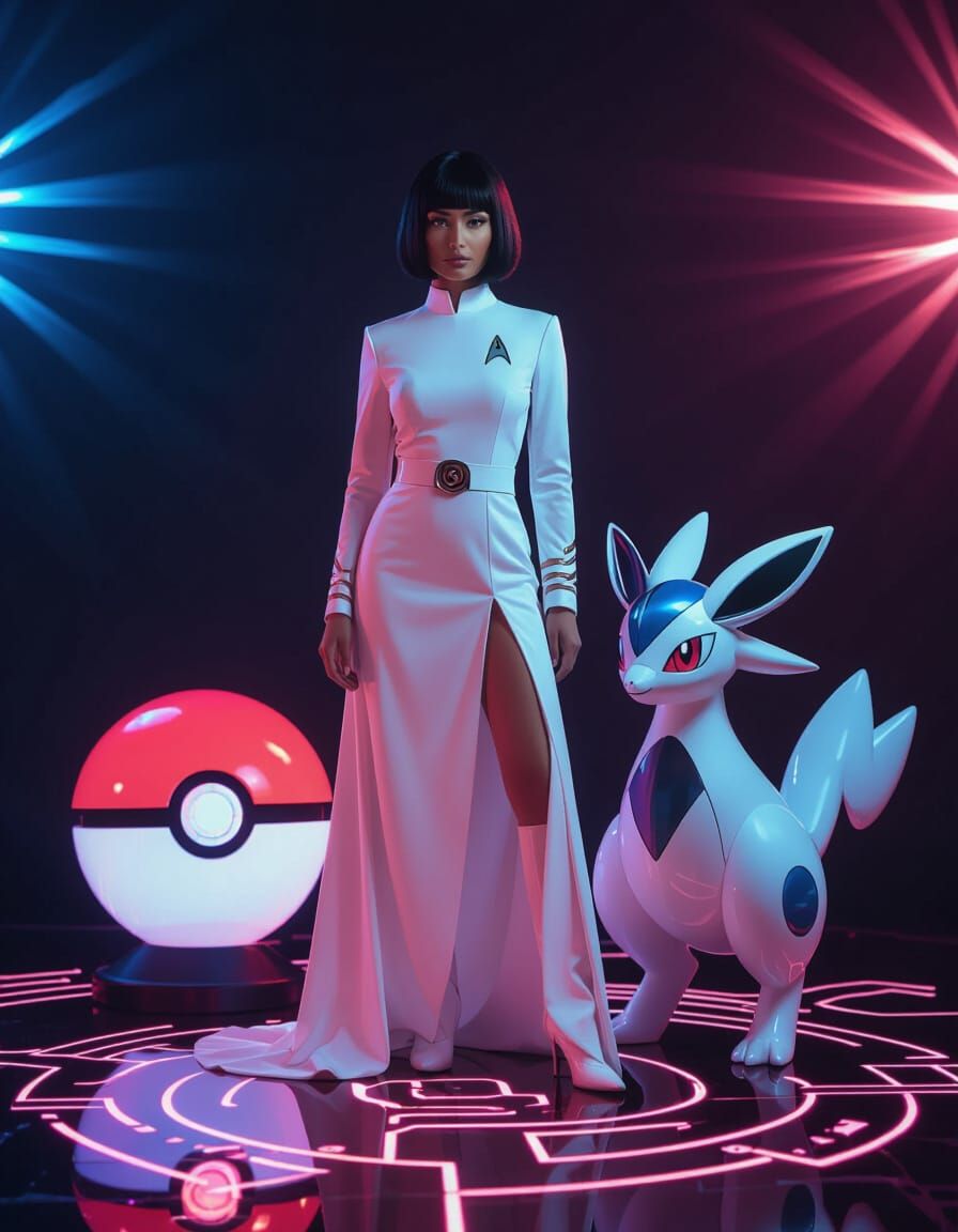 Sci-Fi Witch and Pokémon in Ethereal Glow