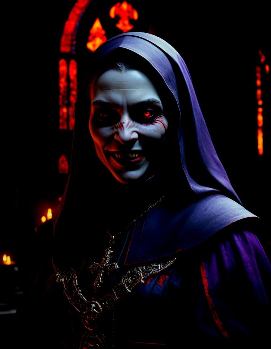 Dark Fantasy Vampire Nun Portrait in Hyperdetailed Style