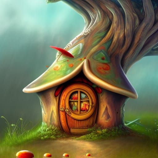 Whimsical Mushroom Fairy House: Detailed Fantasy Art