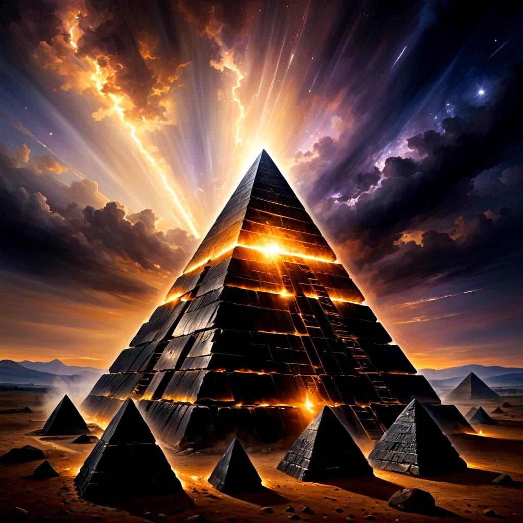 Pyramid. Obsidian. Glowing. Ancient. Magical. Runes. Light G...