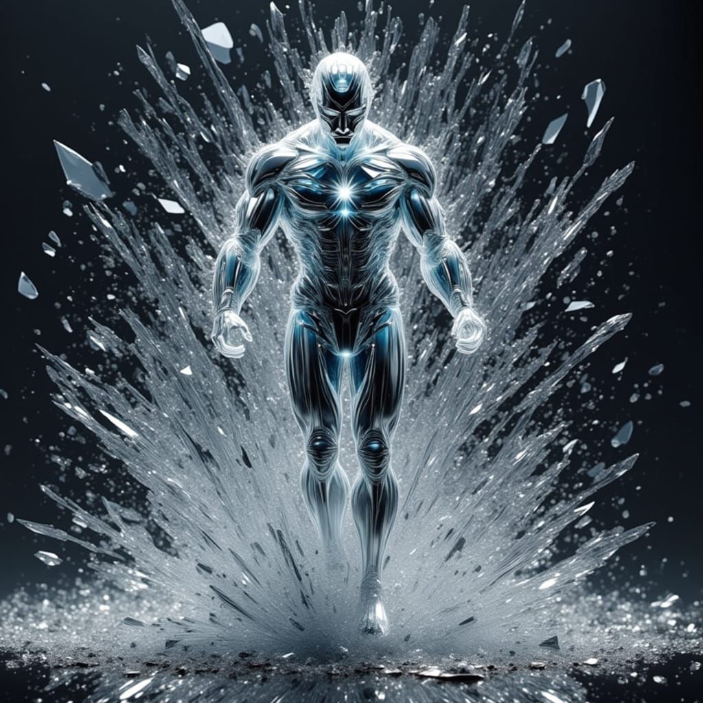 Flying Superhero Formed From Shattered Glass