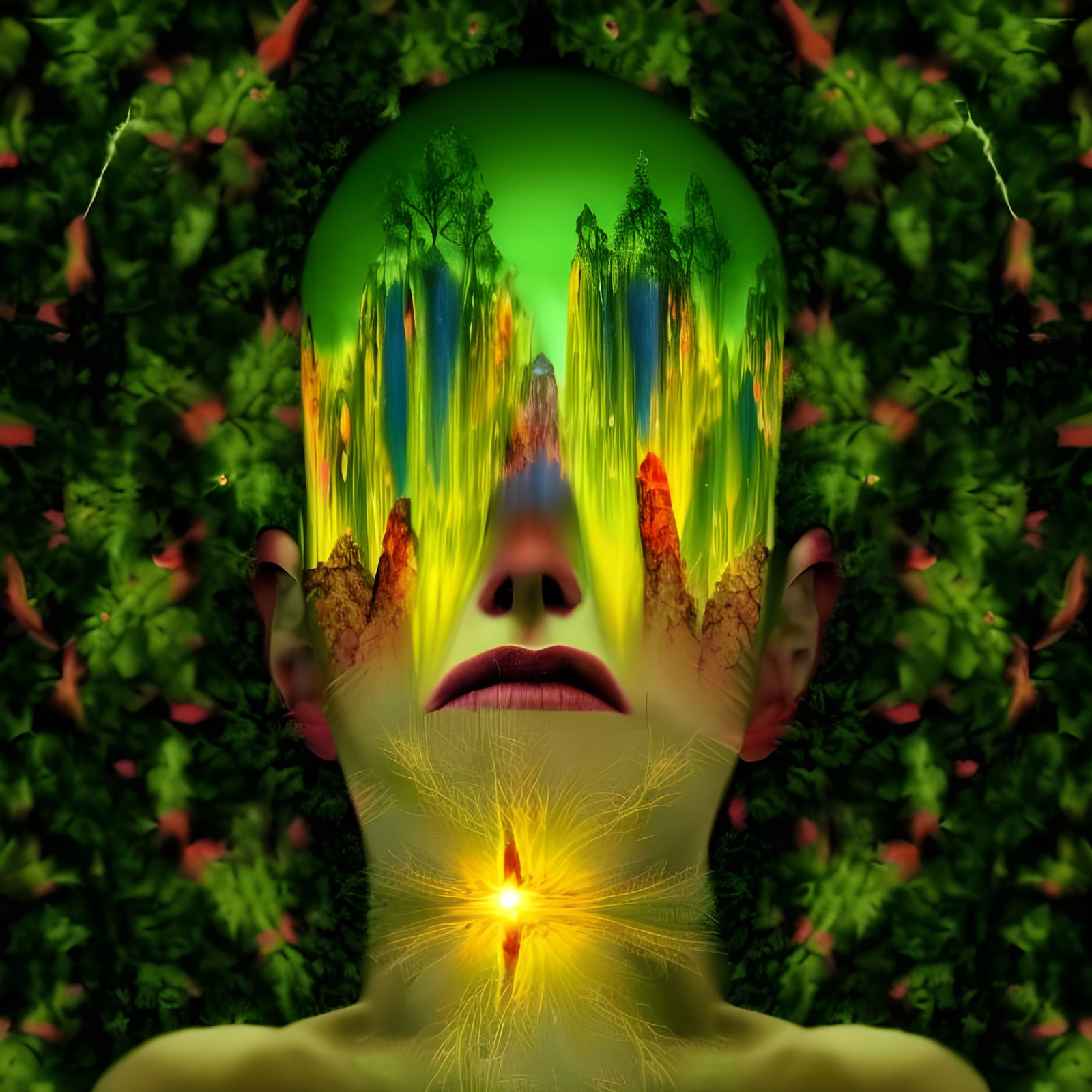 Mystical Faces of Nature in Colorful Optical Illusion