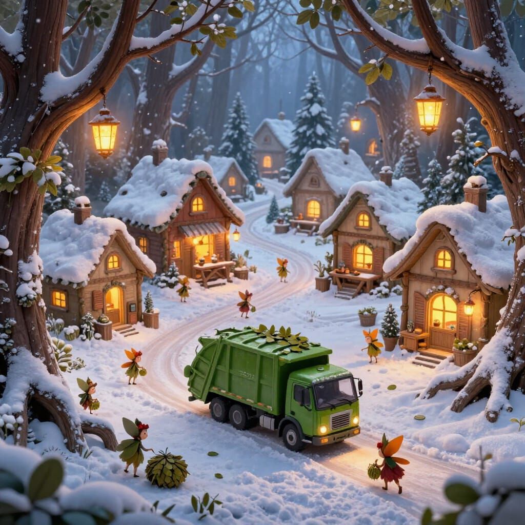 Tiny Fairy Village Collection Day in Winter