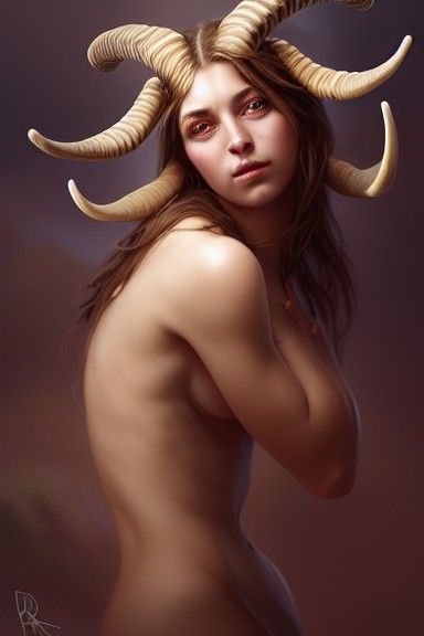Hyperrealistic Portrait of a Woman with Goat Features