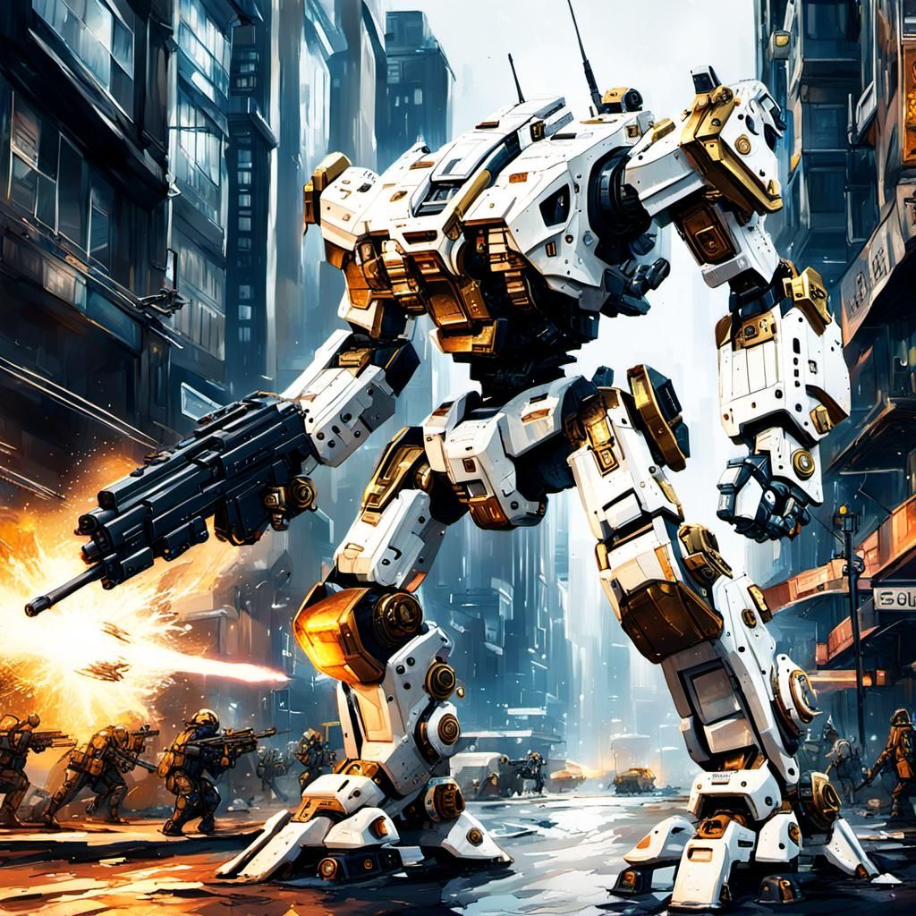 Hyperrealistic Battle-Mech Lands in Dystopian City