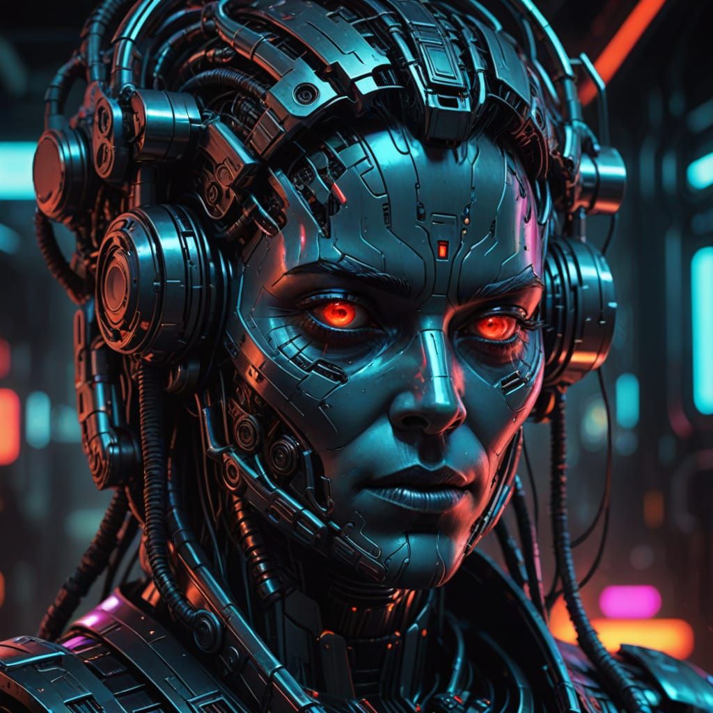 Cyberpunk Goddess with Glistening Red Eye