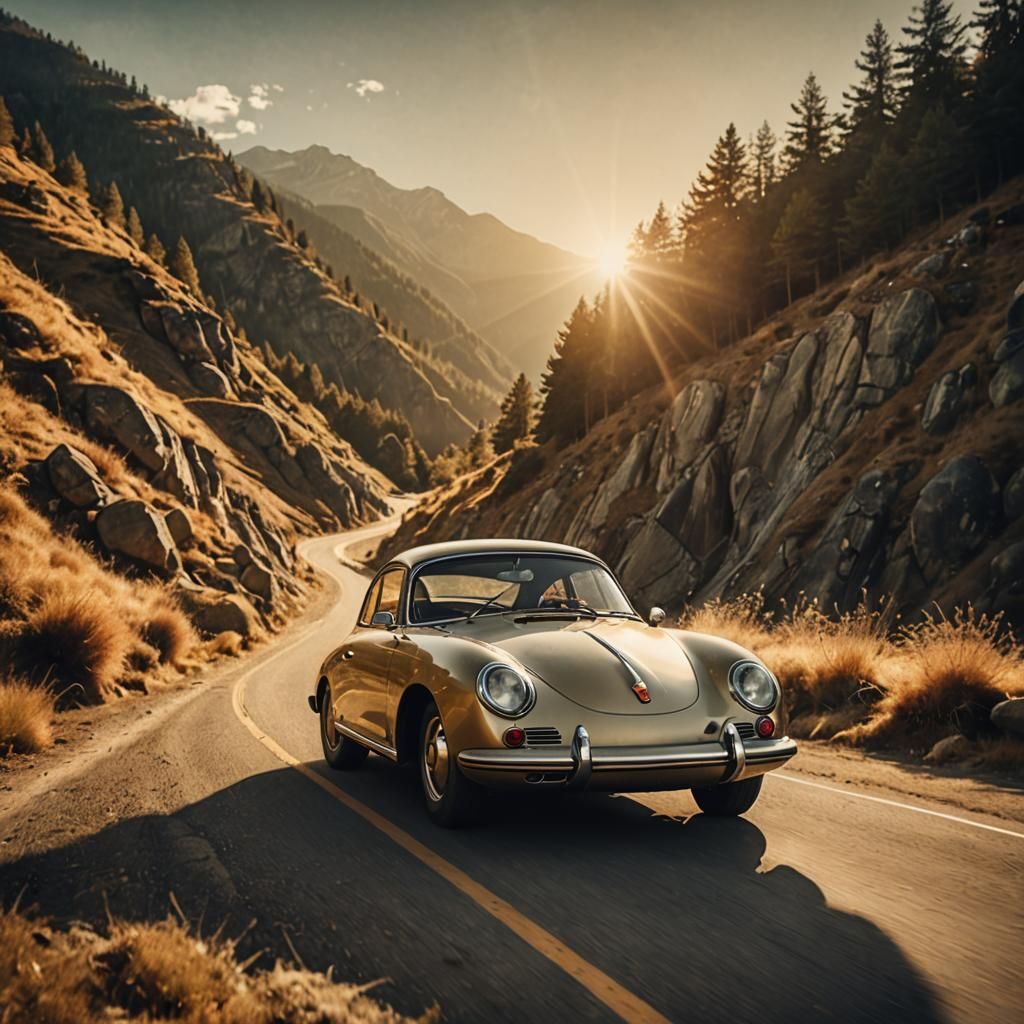 Vintage Porsche 356 on Mountain Road