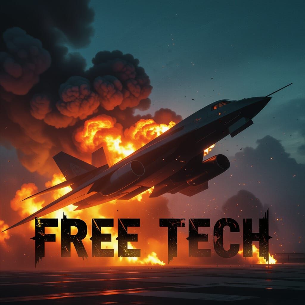 Burning Stealth Bomber Silhouette in Fiery Crash