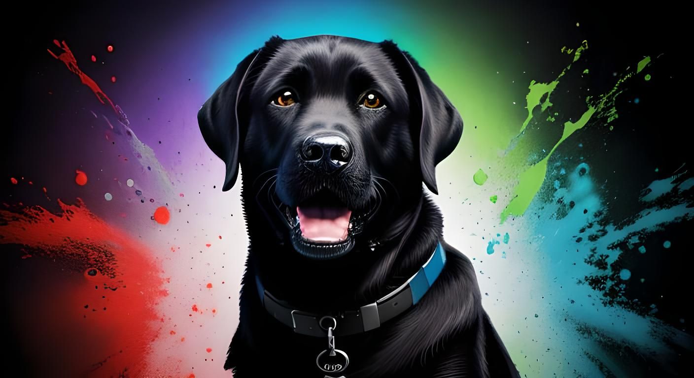 Happy Black Labrador Portrait in Splash Art Style
