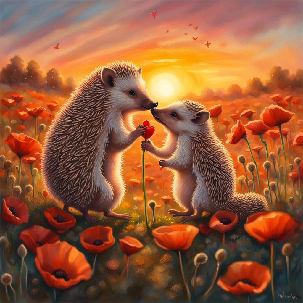 Fairytale Hedgehog Wedding Proposal in Gouache Style