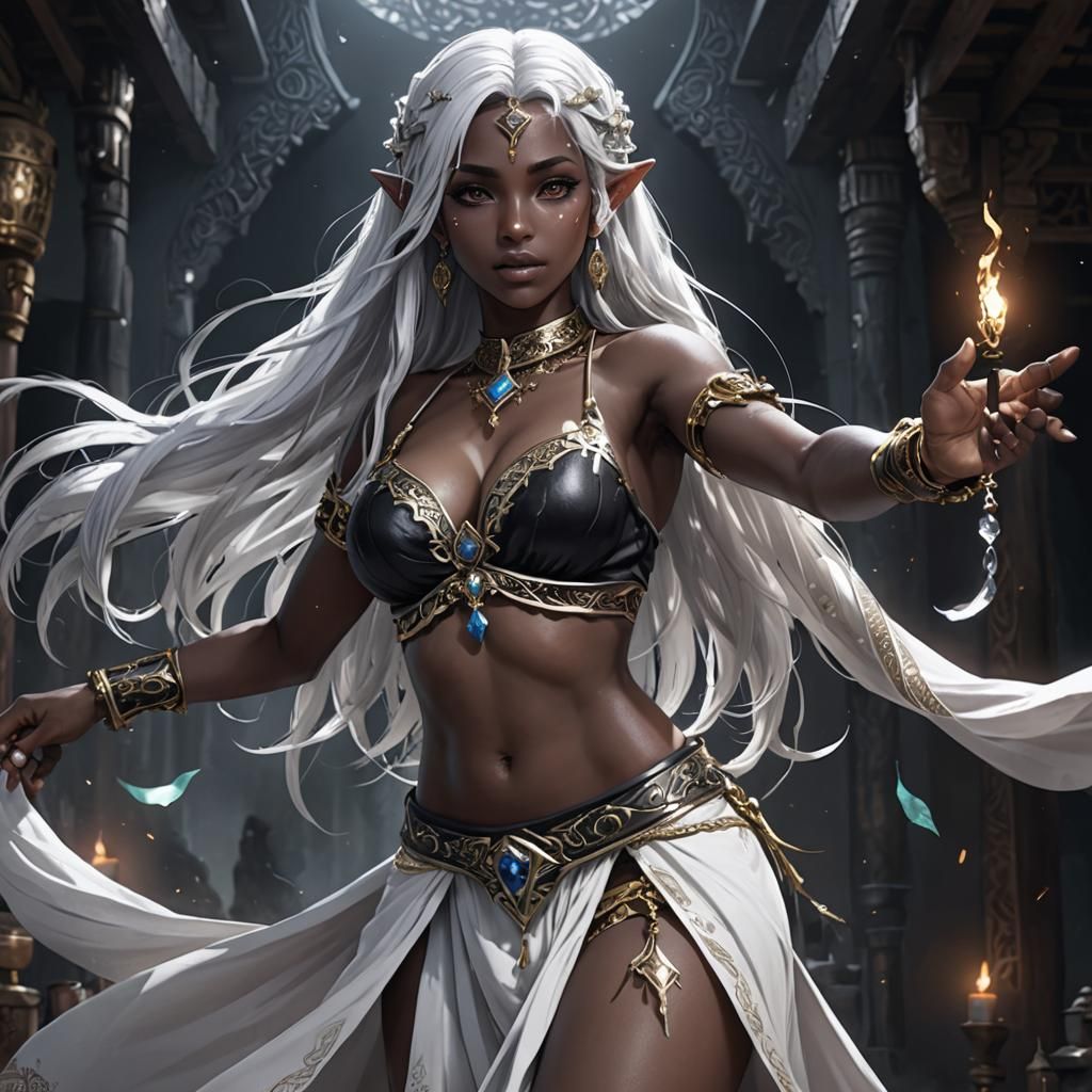 Anime Elf Belly Dancer with Obsidian Skin
