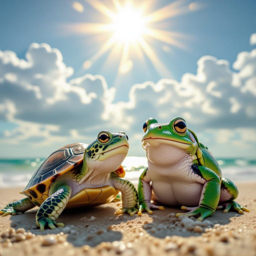 Cute Turtle-Frog Hybrid in Divine Sunshine